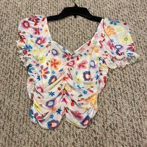 Floral mesh cinched top